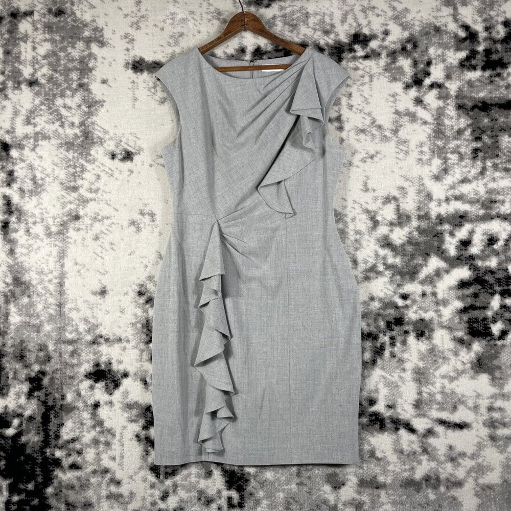 Calvin Klein Dress Womens Size 8‎ Silver Asymmetric Ruffle Sleeveless Shift